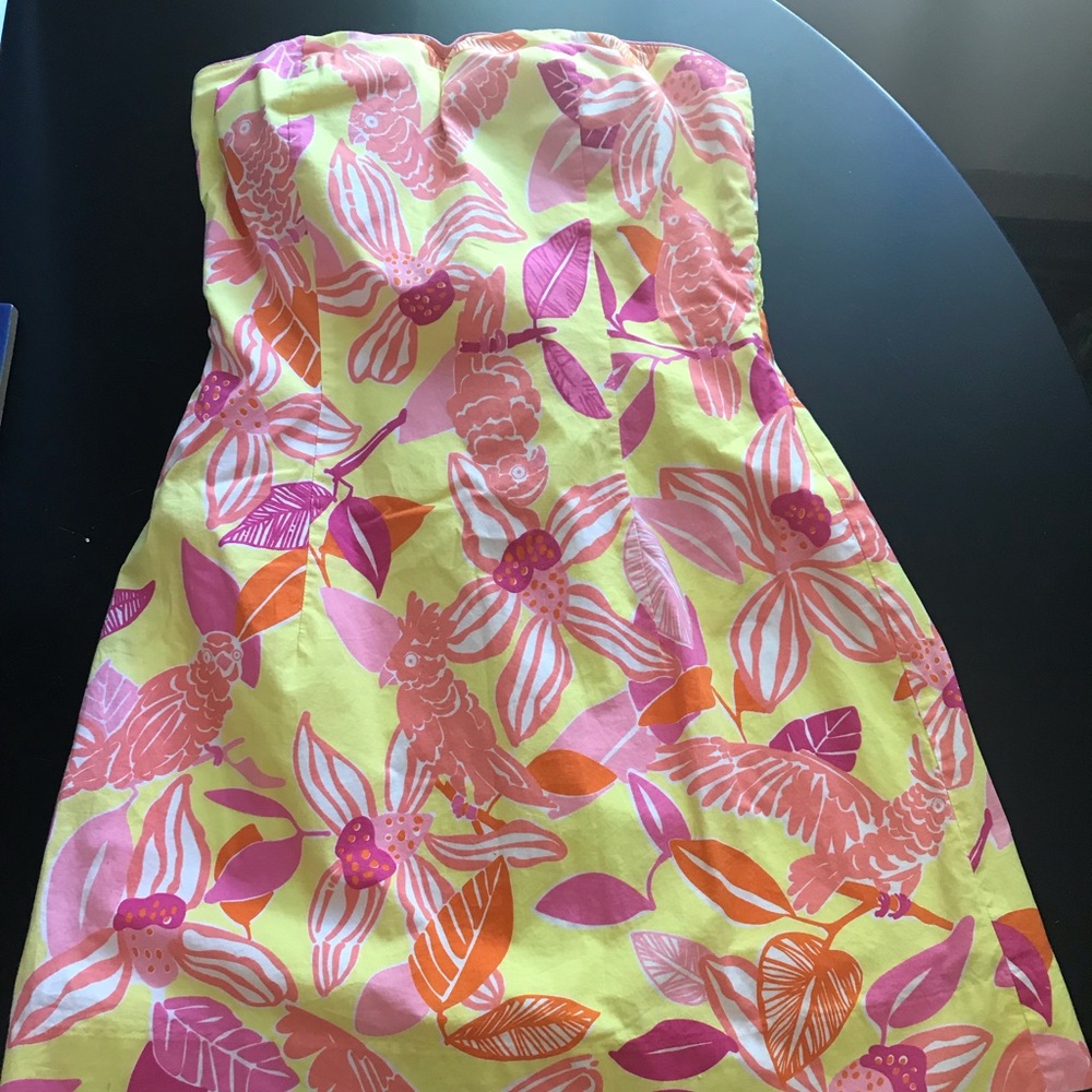 Lilly Pulitzer yellow parrot strapless dress sz 6